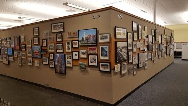 Visual wall of history at Sachs Electric